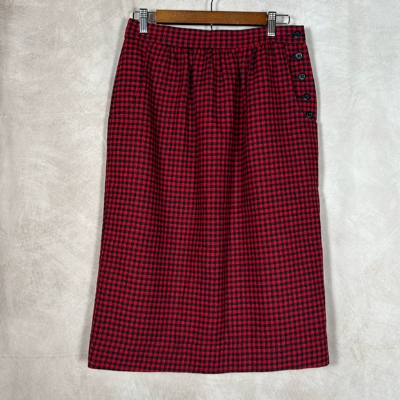 Woolrich Vintage Wool Skirt Womens 10 Red Black Gingham Classic Preppy Academia - Picture 1 of 9